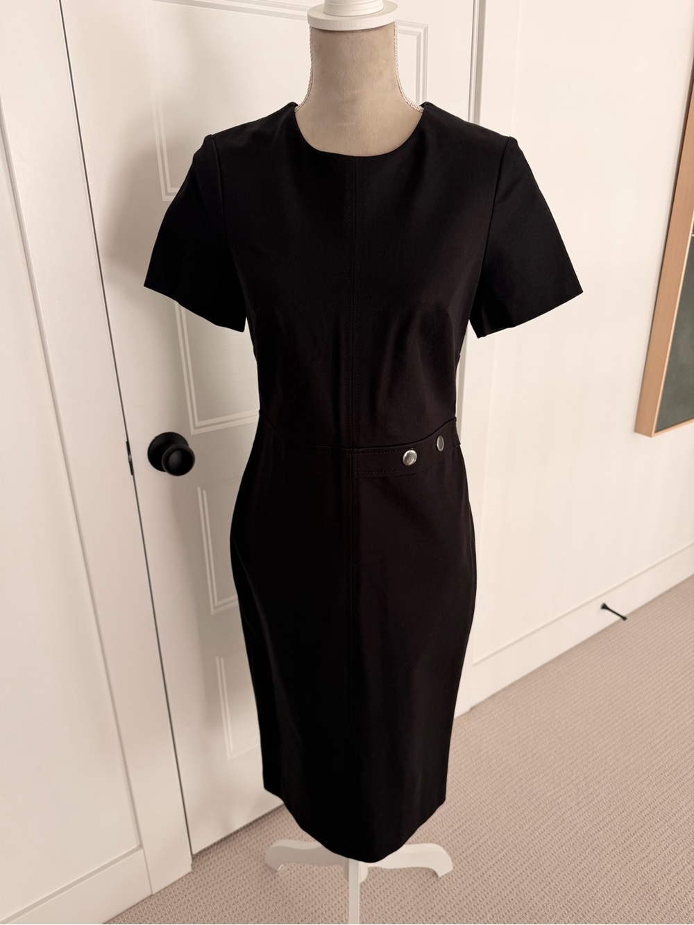 Banana Republic Black Short-Sleeve Sheath Midi Dress